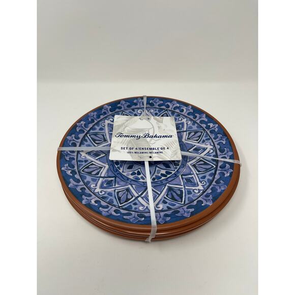 Tommy Bahama Melamine MEDALLION Spanish Terracotta Dinner Plates 4pc NEW - Picture 1 of 3